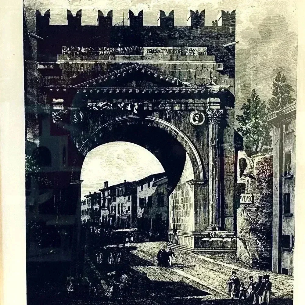 Vintage MCM Turner Hand Colored Italian Scene Glass Framed Artwork